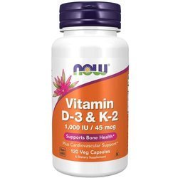 Now Foods Vitamín D3 1000 iu + K2 45 mcg 120 veg kapslí