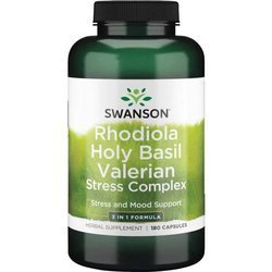 Swanson Rhodiola, Holy Basil a Valerian Stress Complex 180 kapslí
