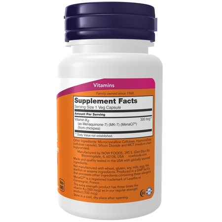 Now Foods Vitamín K2 MK-7 300 mcg Extra Strength 120 veg kapslí