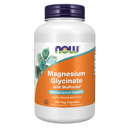 Now Foods Magnesium Glycinate a BioPerine 180 veg kapslí