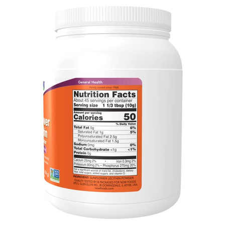 Now Foods Sunflower Lecithin Pure Powder 454 g