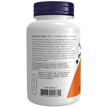 Now Foods Acetyl-L-Karnitin (ALC) 750 mg 90 tablet