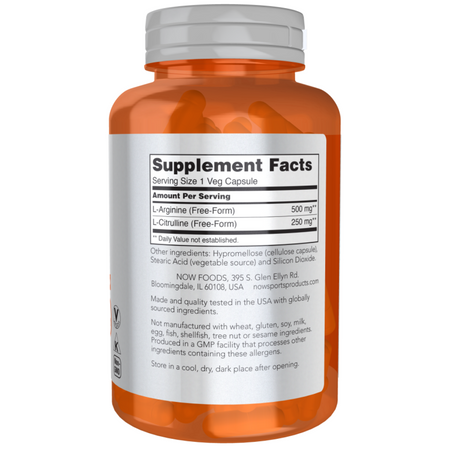 Now Foods Arginine 500 mg Citrulline 250 mg 120 veg kapslí