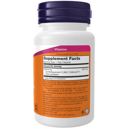 Now Foods Vitamín K2 MK-7 300 mcg Extra Strength 120 veg kapslí