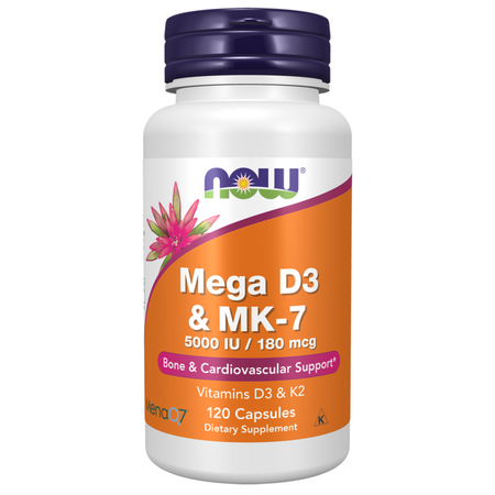 Now Foods Mega D-3 5000 iu MK-7 180 mcg 120 veg kapslí