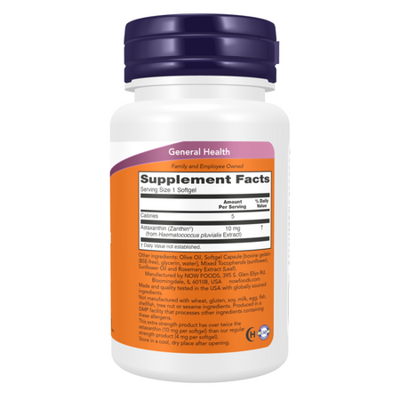 Now Foods Astaxanthin Extra Strength 10 mg 30 kapslí