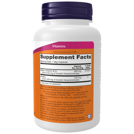 Now Foods Niacin 500 mg, Double Strength Flush-Free 90 veg kapslí
