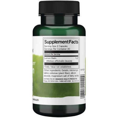 Swanson Meduňka Lékařská (Lemon Balm) 500 mg 60 kapslí