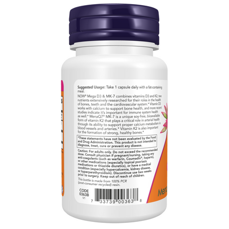 Now Foods Mega D-3 5000 iu MK-7 180 mcg 60 veg kapslí