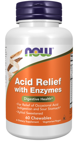 Now Foods Acid Relief with Enzymes 60 žvýkací tablety