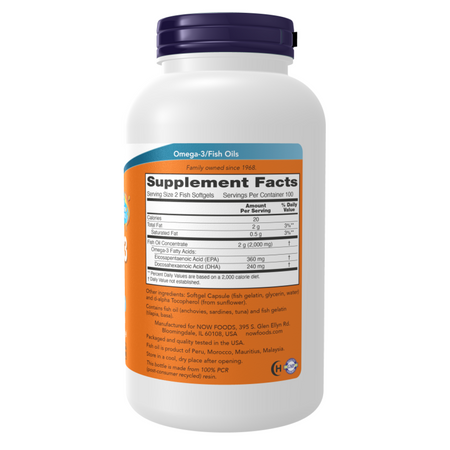 Now Foods Omega-3 Fish Oil (Fish Gelatin) 200 kapslí