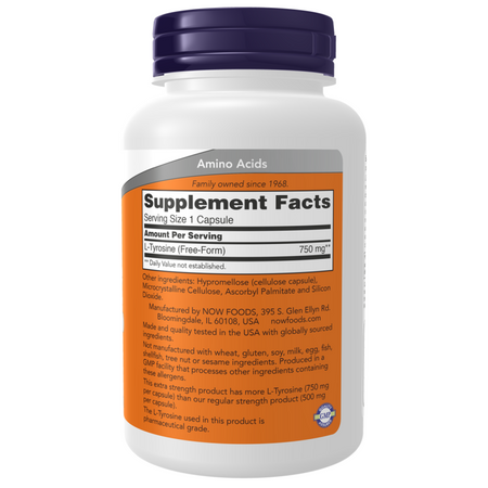 Now Foods L-Tyrosine 750 mg Extra Strength 90 veg kapslí