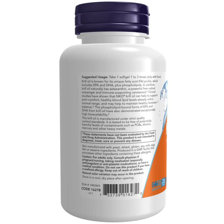 Now Foods Krill 1000, Double Strength 1000 mg 60 kapslí