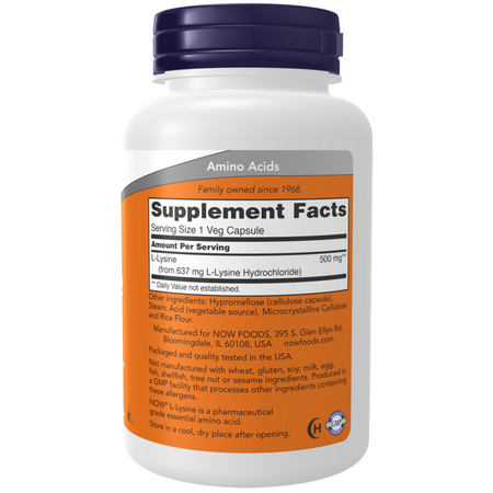 Now Foods L-Lysine 500 mg 250 veg kapsli