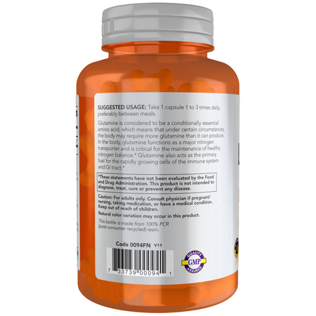 Now Foods L-Glutamine 1000 mg Double Strength 240 kapslí