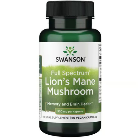 Swanson Full Spectrum Lion’s Mane Mushroom 500 mg 60 kapslí