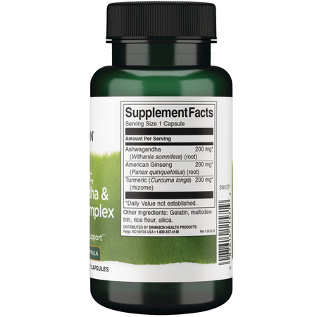 Swanson Turmeric, Ashwagandha a Ginseng Complex 60 kapslí
