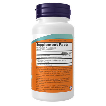 Now Foods Magnesium Glycinate a BioPerine 180 veg kapslí