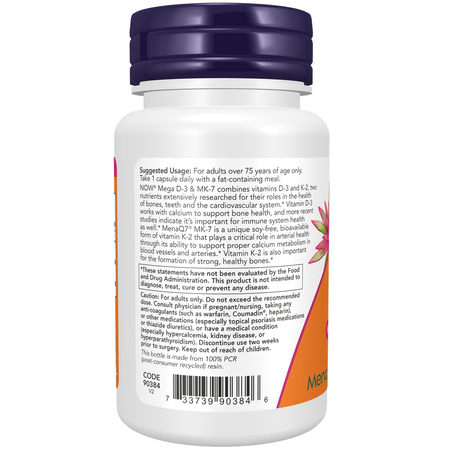 Now Foods Vitamín D3 4000 iu + K2 MK7 180 mcg 60 veg kapslí