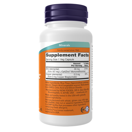 Now Foods L-OptiZinc 30 mg 100 kapslí