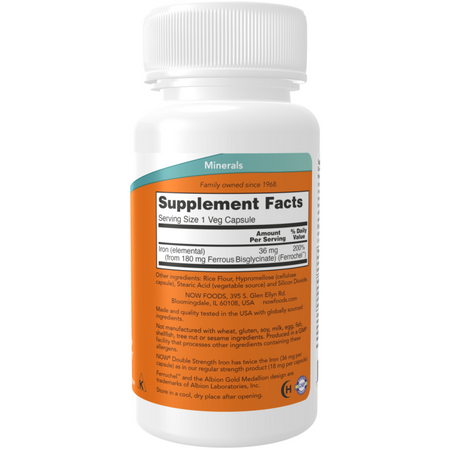 Now Foods Iron 36 mg Double Strength 90 kapslí