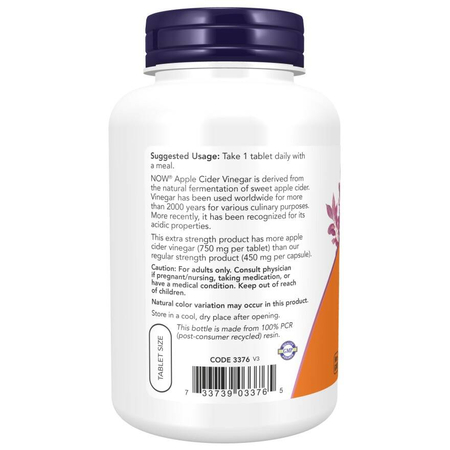 Now Foods Apple Cider Vinegar, Extra Strength 750 mg 180 tablet