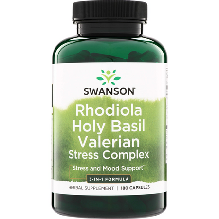 Swanson Rhodiola, Holy Basil a Valerian Stress Complex 180 kapslí