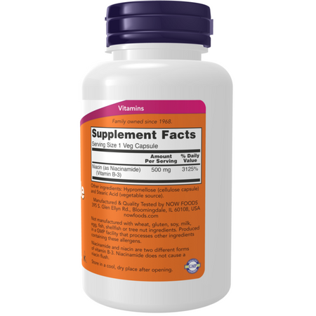 Now Foods Niacin (Niacinamide) 500 mg 100 kapslí