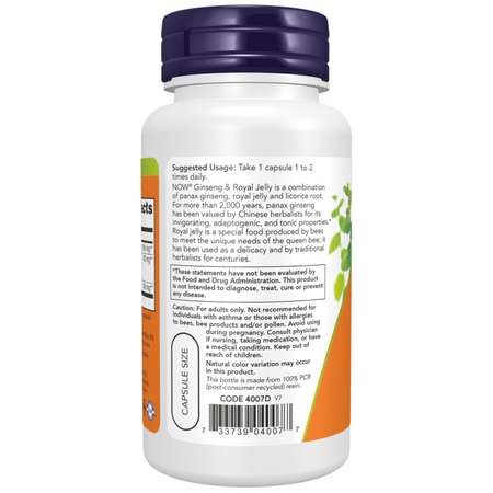 Now Foods Ginseng a Royal Jelly 90 kapslí