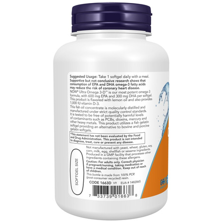 Now Foods Ultra Omega 3-D™ Fish Oil (Fish Gelatin) 180 kapslí