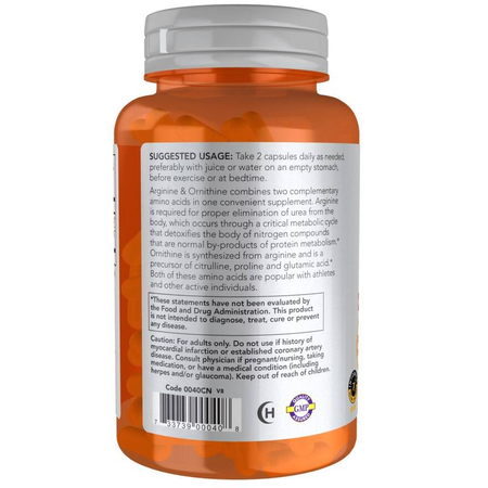 Now Foods Arginine 500 mg Ornithine 250 mg 100 kapslí