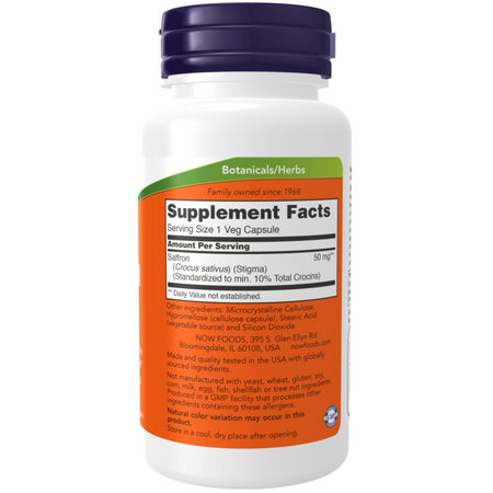 Now Foods Saffron 50 mg 60 veg kapslí