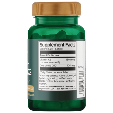 Swanson Koenzym Q10 100 mg + Vitamín K2 180 mcg 60 kapslí
