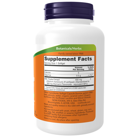 Now Foods Milk Thistle Extract, Extra Strength 450 mg 120 kapslí