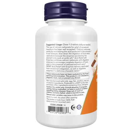 Now Foods Acid Relief with Enzymes 60 žvýkací tablety