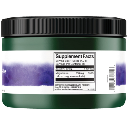 Swanson Magnesium (Citrát Hořečnatý) 100% Pudr 244 g