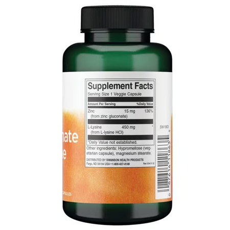 Swanson Zinc Gluconate a L-Lysine - 2-In-1 Formula 90 veg kapslí