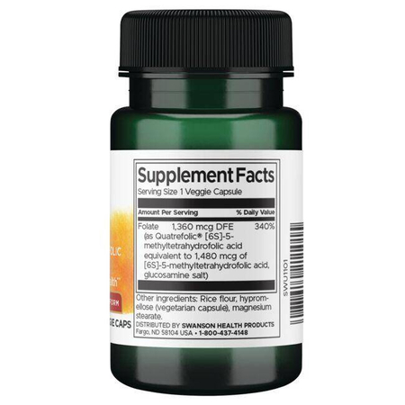 Swanson Kyselina Listová 5-MTHF Quatrefolic 800 mcg 30 kapslí