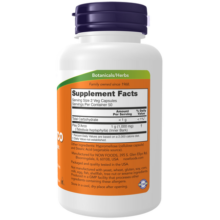 Now Foods Pau d'Arco 500 mg 100 kapslí