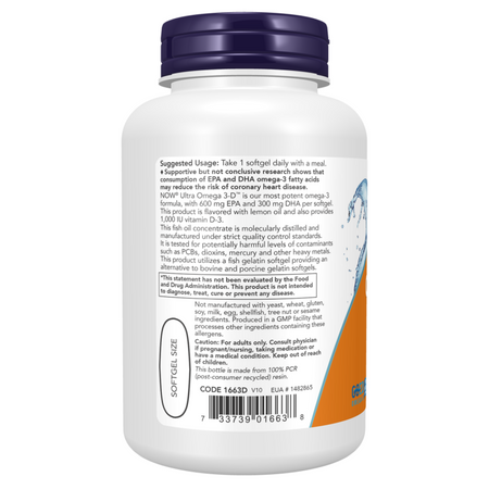 Now Foods Ultra Omega 3-D Fish Oil (Fish Gelatin) 90 kapslí
