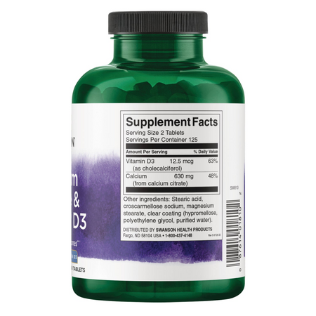 Swanson Citrát Vápníku + Vitamín D3 250 tablet