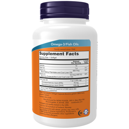 Now Foods Cod Liver Oil 1000 mg Extra Strength 90 kapslí