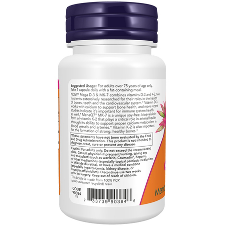 Now Foods Vitamín D3 4000 iu + K2 MK7 180 mcg 60 veg kapslí