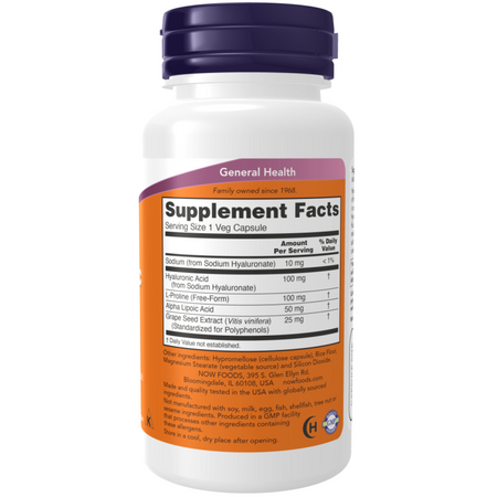 Now Foods Hyaluronic Acid 100 mg Double Strength 120 kapslí