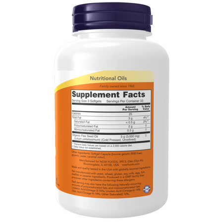 Now Foods Flax Oil 1000 mg 250 kapslí