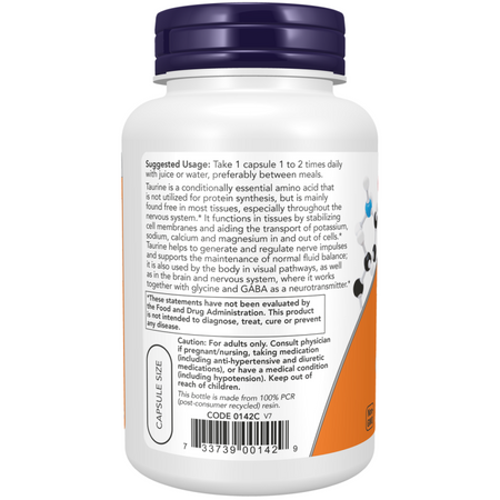 Now Foods Taurine 1000 mg Double Strength 100 veg kapslí