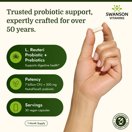 Swanson Probiotyk L. Reuteri Plus s L. Rhamnosus, L. Acidophilus a FOS 30 kapslí