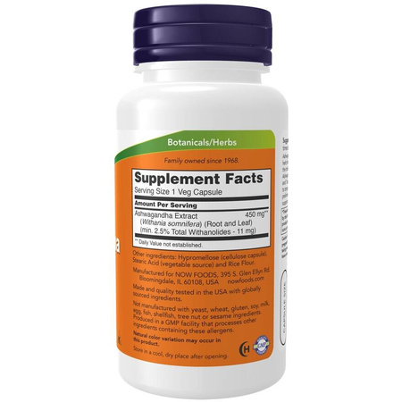 Now Foods Ashwagandha 450 mg 180 kapslí