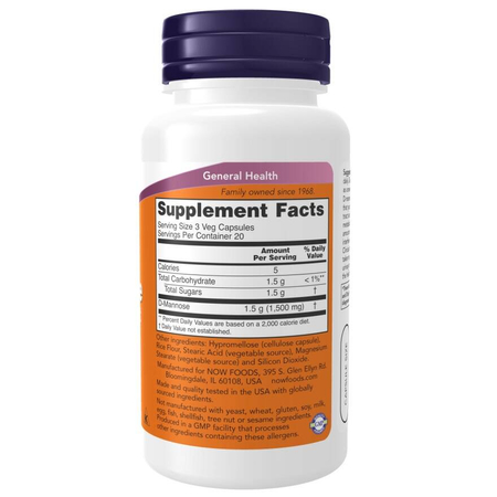 Now Foods D-Mannose Urinary Support 500 mg 120 kapslí