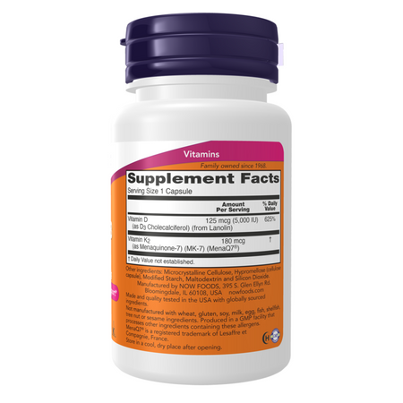 Now Foods Mega D-3 5000 iu MK-7 180 mcg 60 veg kapslí